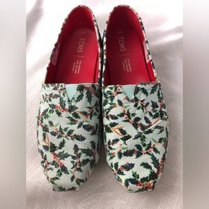 Toms Christmas Glitter Mint Holly Jolly Print Slip on Shoe Women’s Size 7